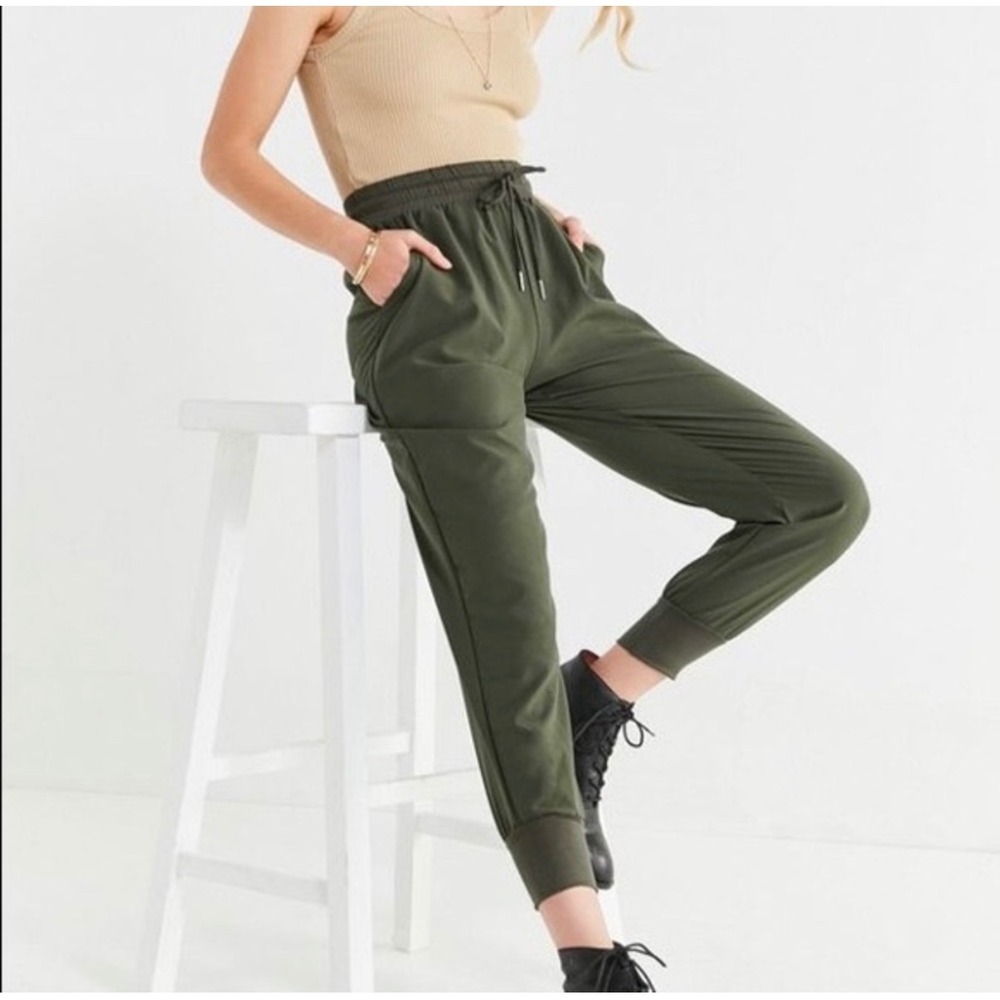 Out From Under Urban Outfitters Green Piper Woven Drawstring Joggers size Medium
